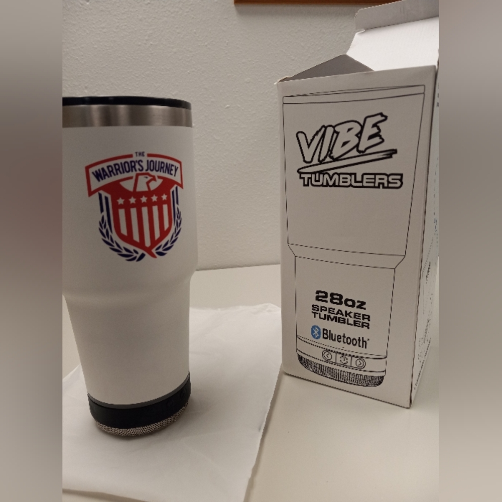 Vibe Speaker Bluetooth 28 oz Tumbler advertising The Warrior’s Journey Sports